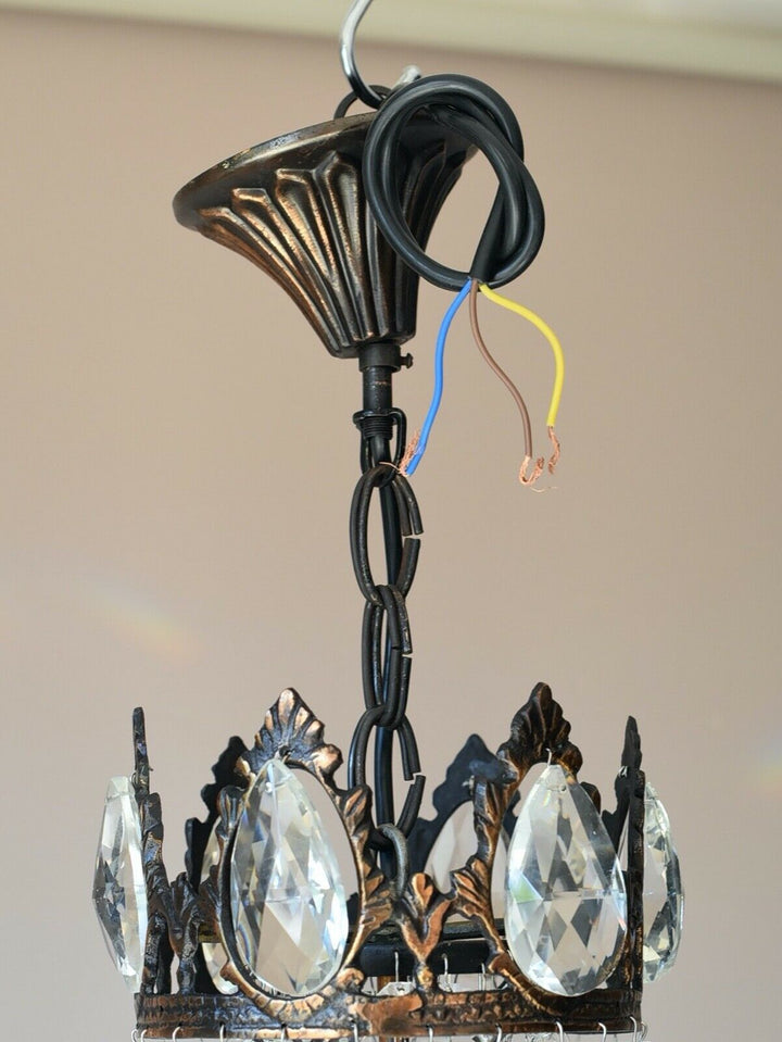 Shabby Chic Vintage Crystal Chandelier, Antique Lighting, lamp, Ceiling Light