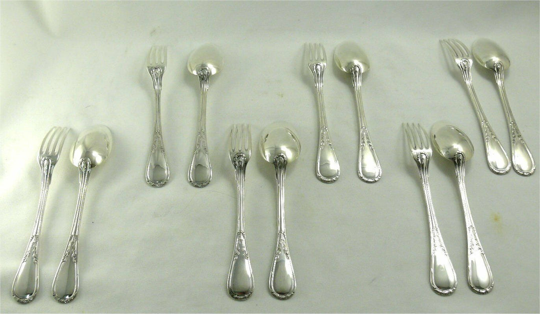 Puiforcat Model IN Laurel 6 Cutlery for Dessert/Dessert Solid Silver Minerve