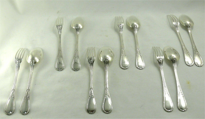 Puiforcat Model IN Laurel 6 Cutlery for Dessert/Dessert Solid Silver Minerve