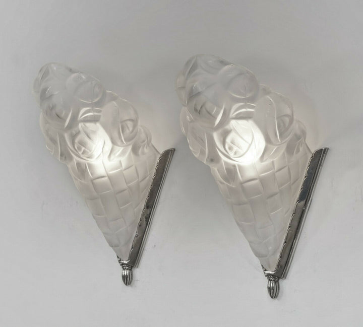 フランシス・ウーベン（Hubens）：フランス1930年代アールデコ調ウォールスコーンペアランプ（デュゲ作）