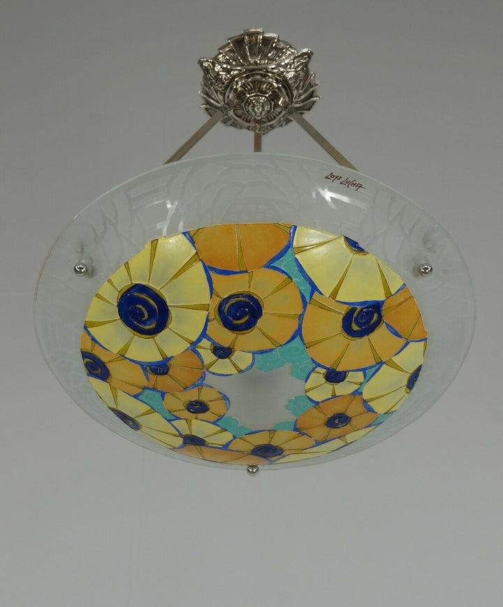 LOYS LUCHA : FRENCH 1930 ART DECO CHANDELIER ...... pendant lamp daum era France