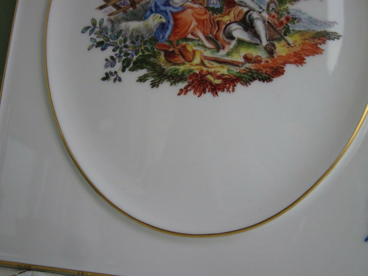 Schöne Meissen Bildplatte mit Watteau-Malerei, Liebes-Szene und Gold
