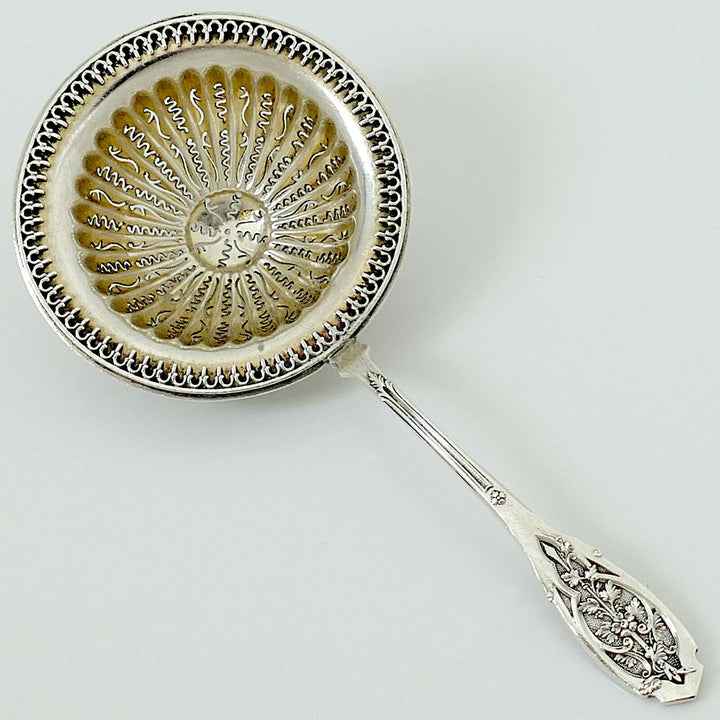 Puiforcat French Sterling Silver 18k Gold Tea Strainer, Moderne