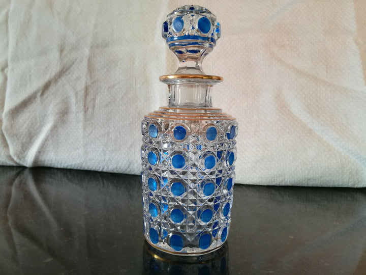 BACCARAT –1 Ancien Flacon en Cristal Massif modèle Diamants Pierreries Bleues
