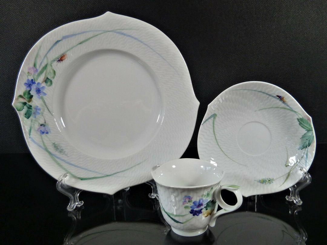 Meissen 3 tlg. Wellenspiel Relief Waldflora mit Insekten Mokkagedeck 1. Wahl