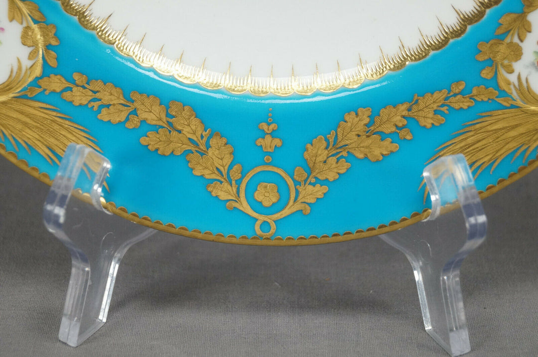 Minton Hand Painted Cherubs Armorial Monogram Turquoise Floral & Gold Plate A