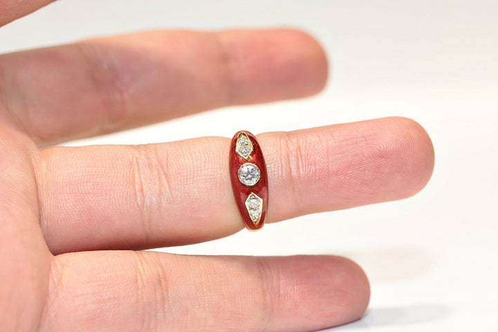 14K ナチュラルダイヤモンドとエナメルのリング