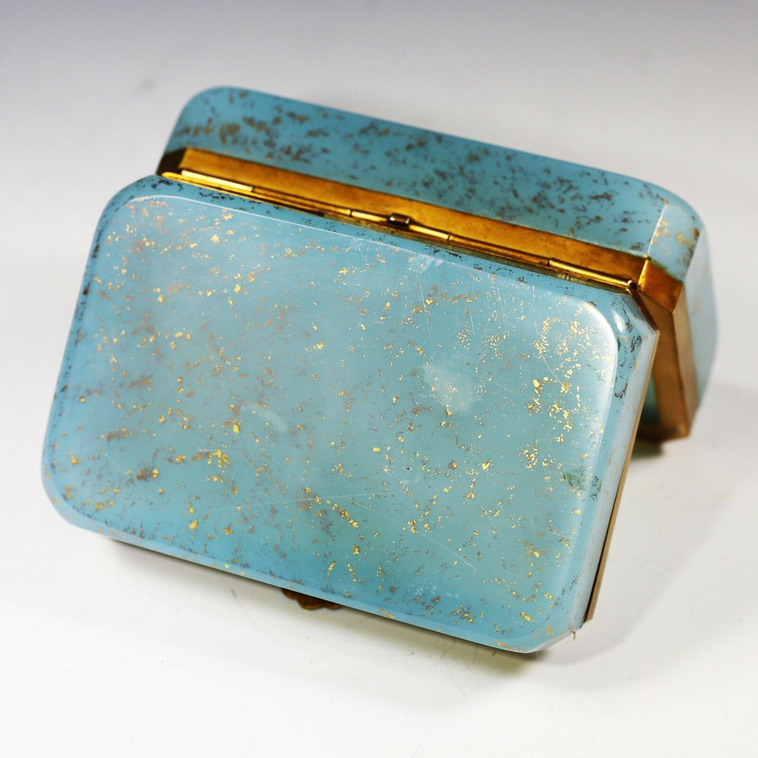 Vintage Italy Murano blue opaline Aventurine glass trinket or jewelry hinged Box
