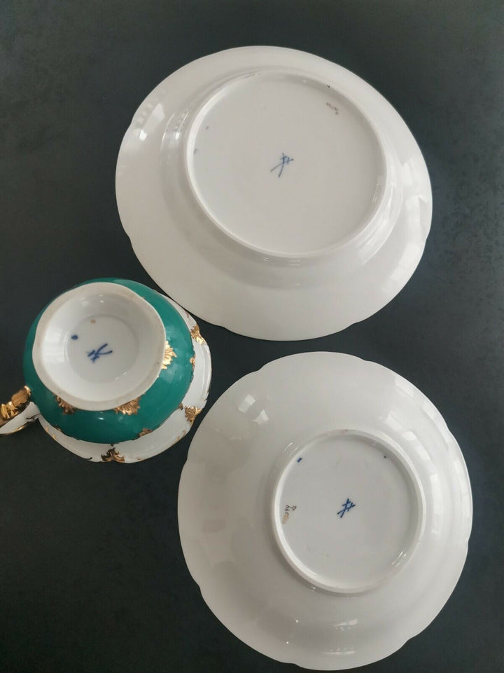 マイセン　Bフォーム　ロシアングリーン　コーヒーカップ＆ソーサー＆プレート　3級品