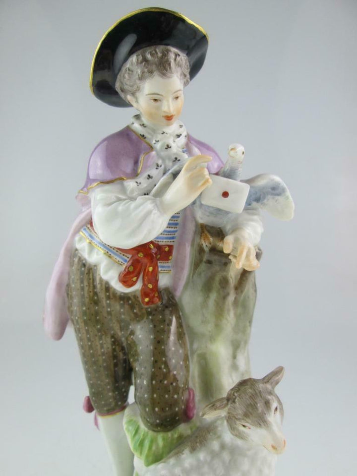 Large Antique 19th Century Meissen Porcelain Figure Shepherd Circa 1860