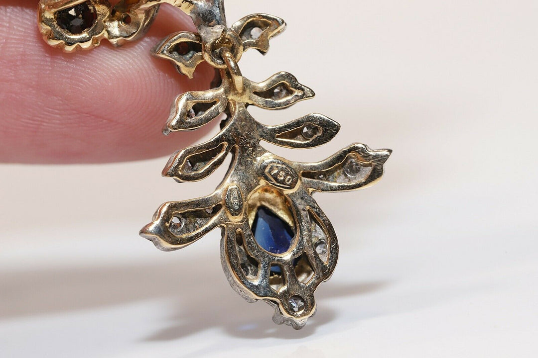 ヴィンテージ 18K ゴールド、シルバー、ローズカットダイヤモンド、サファイアのネックレス