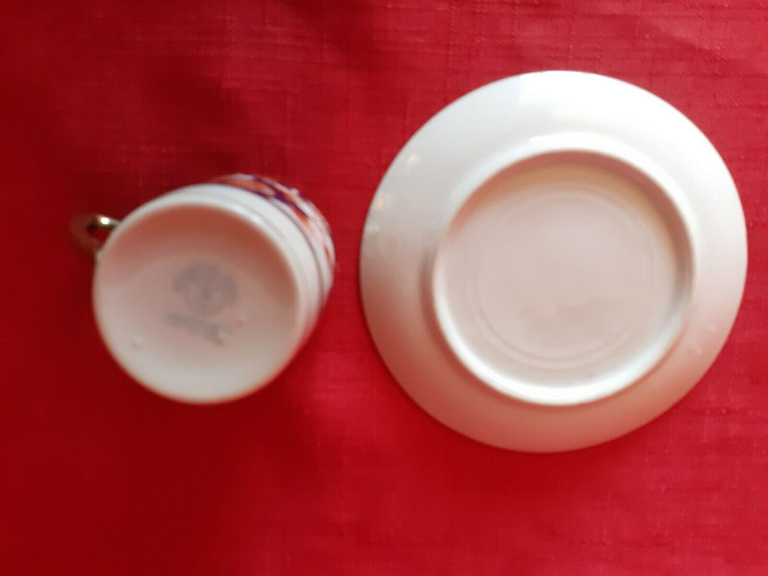 ANTIQUE NORITAKE DEMITASSE SIZE COFFE CAN/CUP & SAUCER WITH IMARI DESIGN