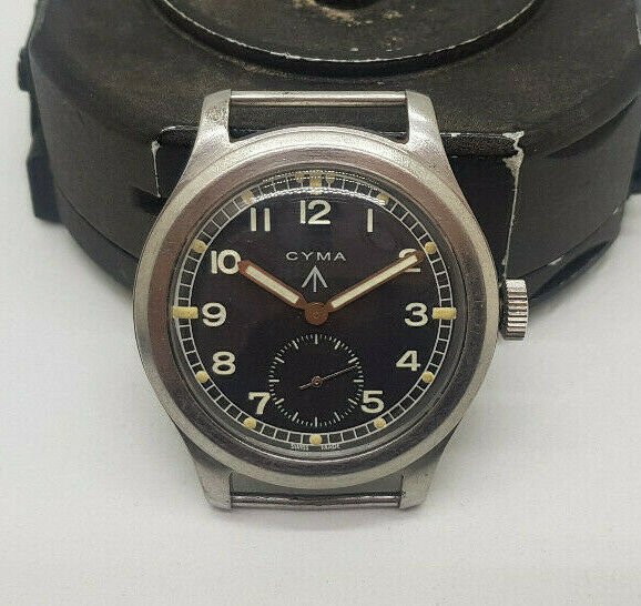 VERY RARE 40'S W.W.W. CYMA DIRTY DOZEN BLACK DIAL MAN'S WATCH P16502 21502