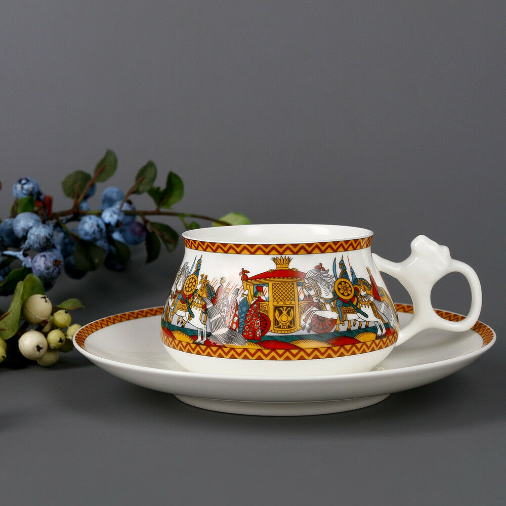 Pushkin's Army of Dadon Teacup & Saucer Imperial Lomonosov Porcelain LFZ, 180 ml