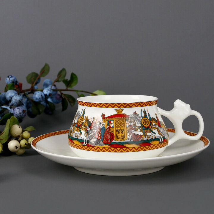 Pushkin's Army of Dadon Teacup & Saucer Imperial Lomonosov Porcelain LFZ, 180 ml