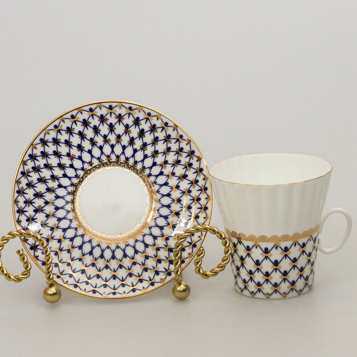 Dandelion Cobalt Net Coffee Cup & Saucer Imperial Porcelain Lomonosov Bone China