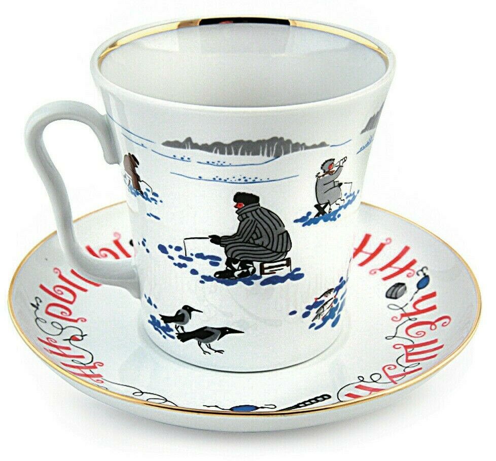Imperial Porcelain Teacup & Saucer Lomonosov Mug LFZ No Scales! Fisherman Gift