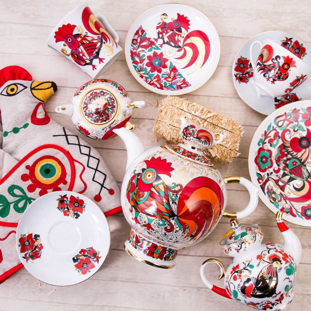 インペリアルポーセリン ティーカップ＆ソーサー  ロモノーソフ 鶏柄