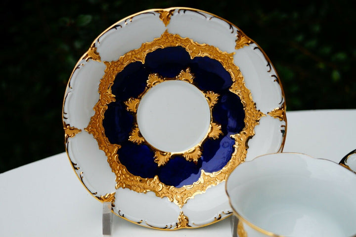 Meissen handpainted kingblue Leuteritz B form 2 pcs Mocha cups w 2 pcs saucers