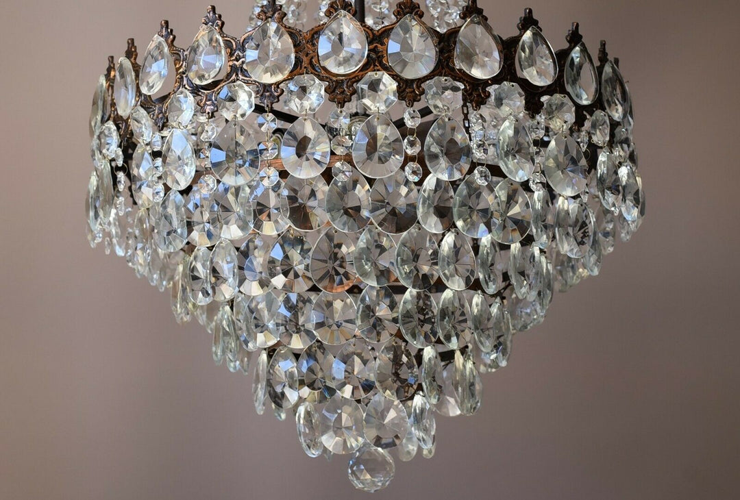 Vintage Crystal Chandelier, Antique Lighting, lamp, Hall pendant for Home Living