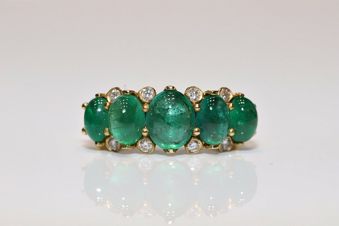 18K ナチュラルダイヤモンドとカボションカットエメラルドのリング