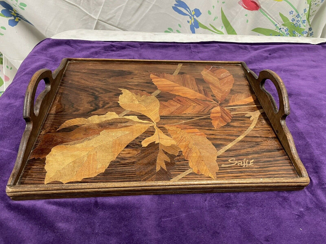 ANCIEN PLATEAU MARQUETERIE SIGNE GALLE ÉPOQUE ART NOUVEAU NOYER