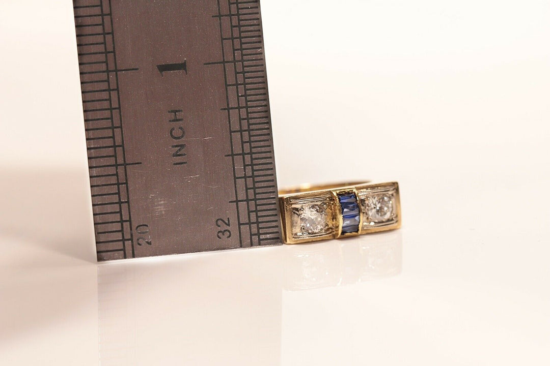 アンティーク アールデコ 14K ナチュラルダイヤモンドとサファイアのリング