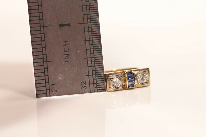 アンティーク アールデコ 14K ナチュラルダイヤモンドとサファイアのリング