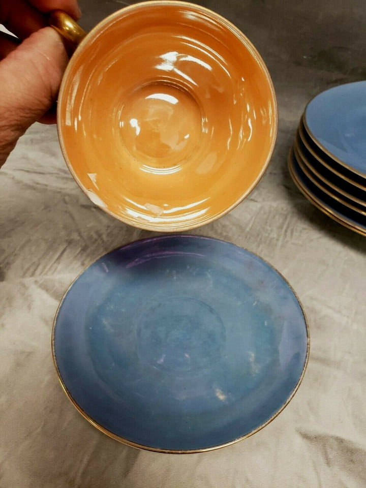 オールドノリタケ(Noritake)　鳥モチーフ　1900年代前半　ラスター技法を使ったティーセット16点