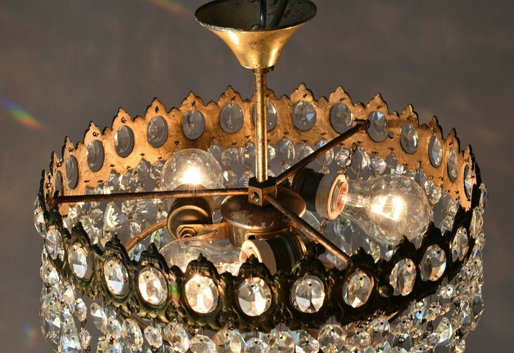 Low Ceiling / Flush Crystal Chandelier, Antique Wedding lighting Vintage Pendant