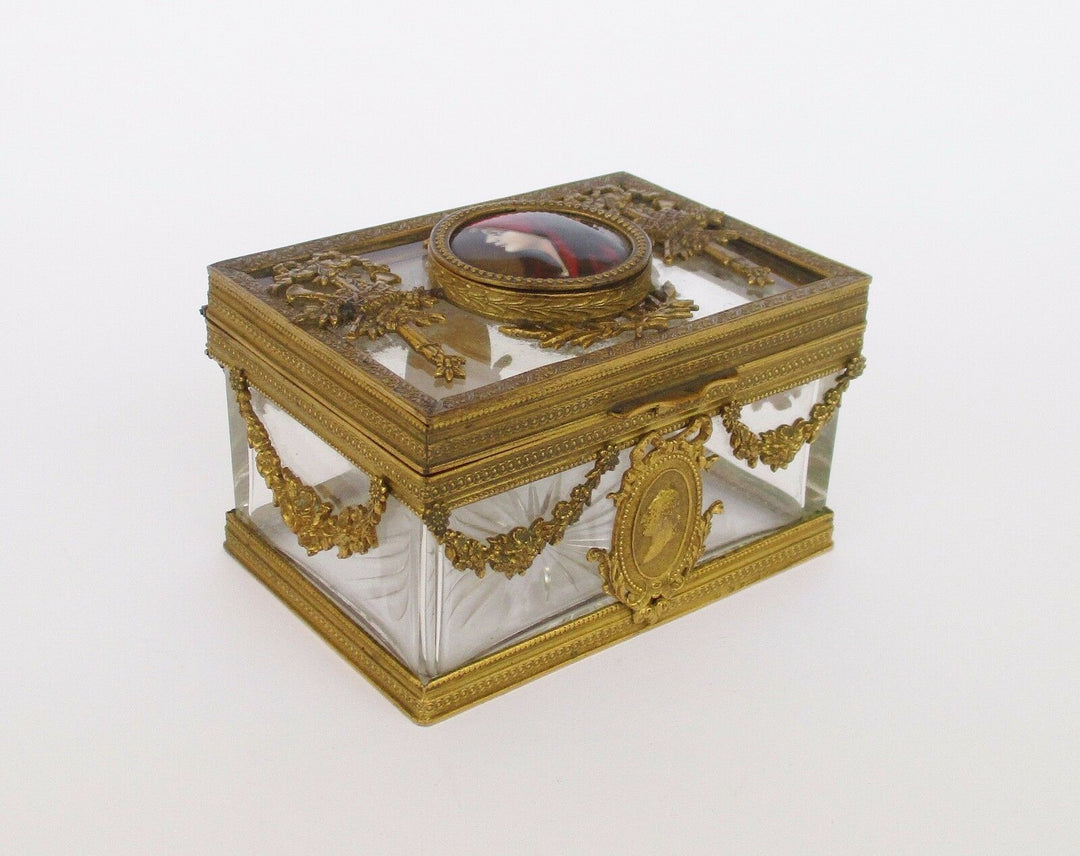 RARE ANTIQUE 19TH CENTURY FRENCH BRONZE & BACCARAT CRYSTAL JEWERLY CASKET BOX
