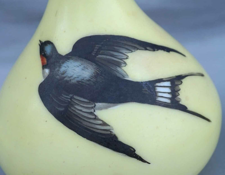 BACCARAT French Art Glass Hand Painted Yellow Opaline Night Set Swallow Complete