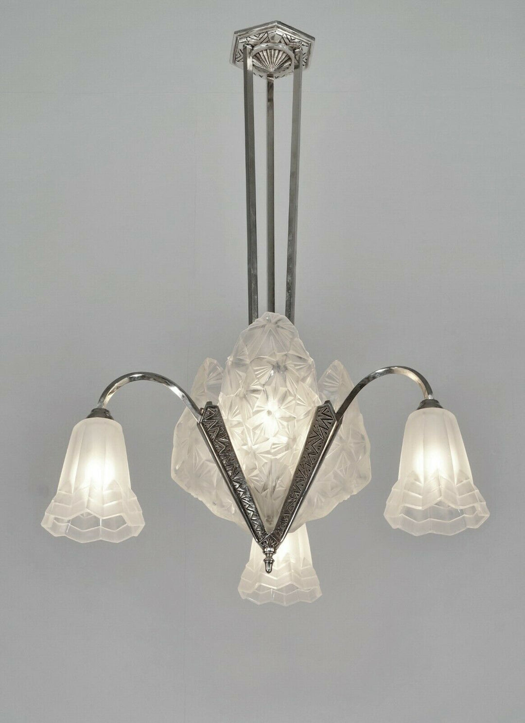 DEGUE : FRENCH 1930 ART DECO CHANDELIER ...... lamp muller era France