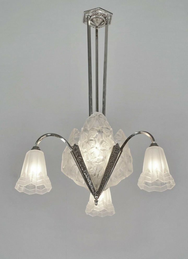 DEGUE : FRENCH 1930 ART DECO CHANDELIER ...... lamp muller era France