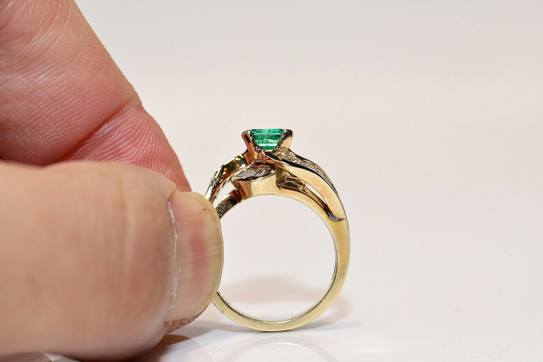 ヴィンテージ 14K バゲットカットダイヤモンドとエメラルドのリング