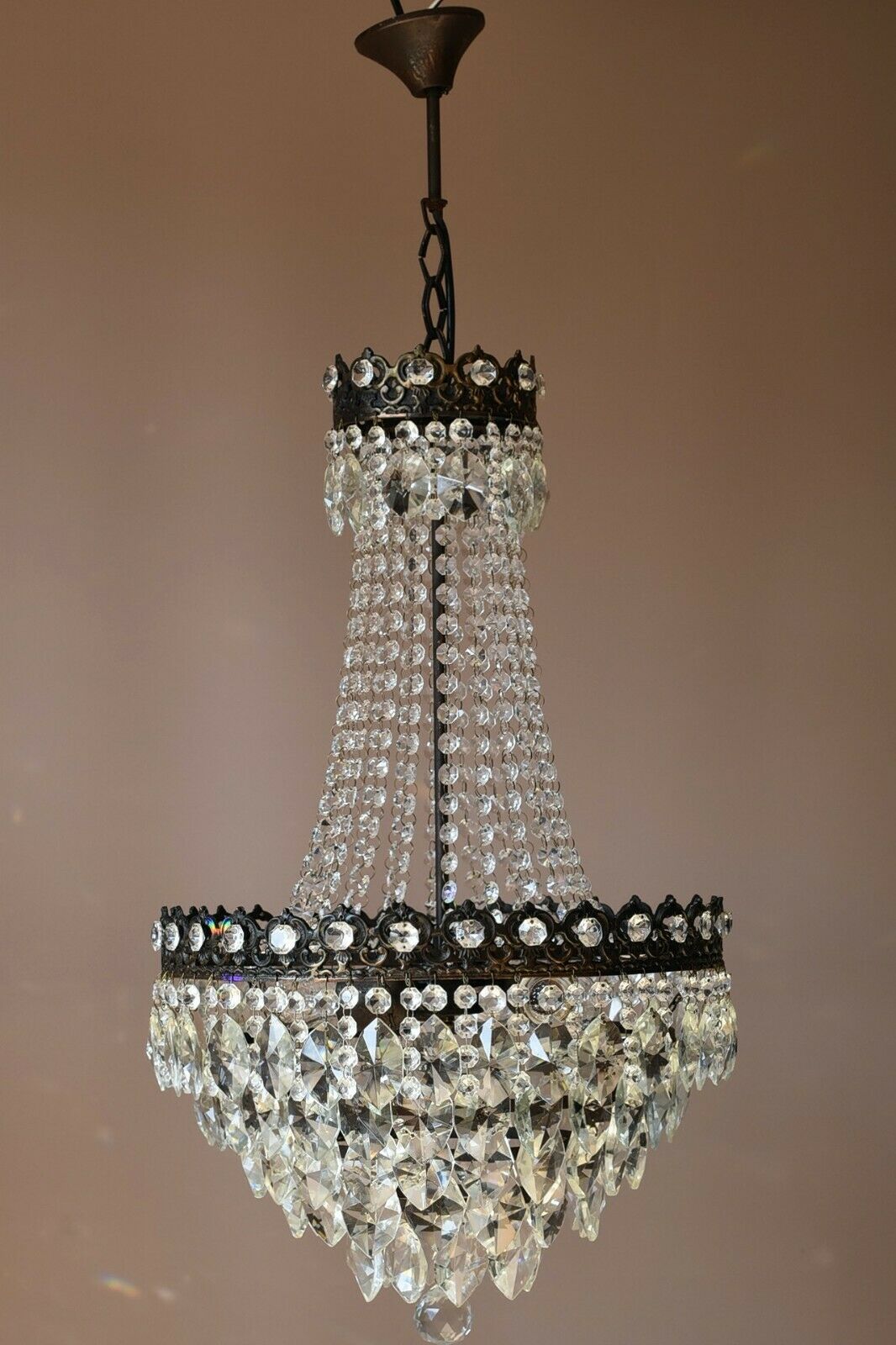 Vintage Crystal Chandelier Antique Brass French Empire Home Lighting Retro lamp
