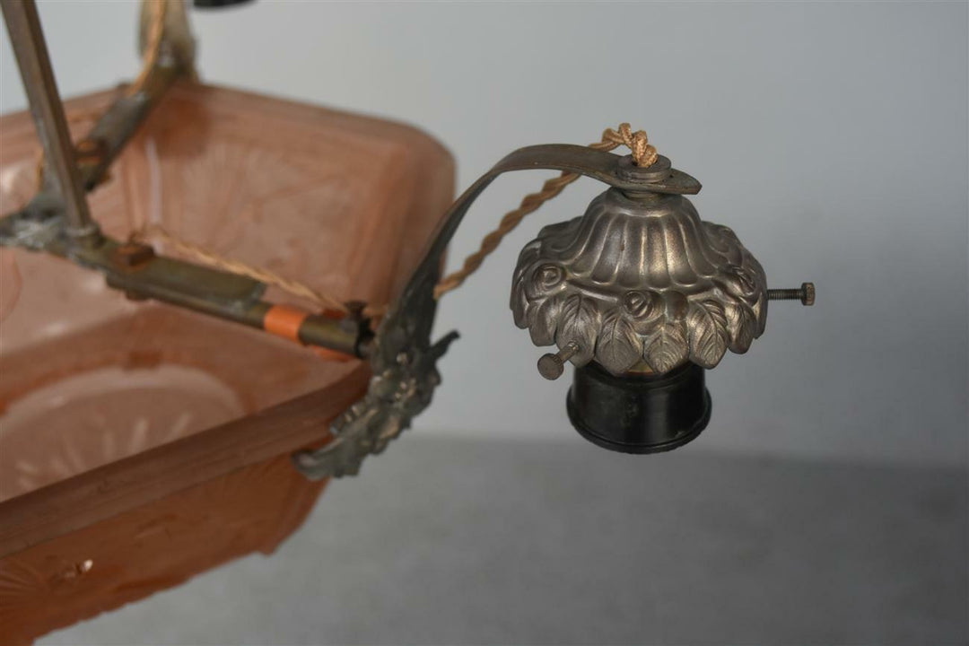 Lustre à tulipes années 1930 Art déco verre moulé Muller Frères