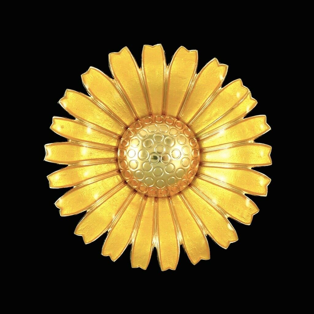 Georg Jensen. Gilded Silver Daisy Brooch / Pendant with Yellow Enamel. 50mm