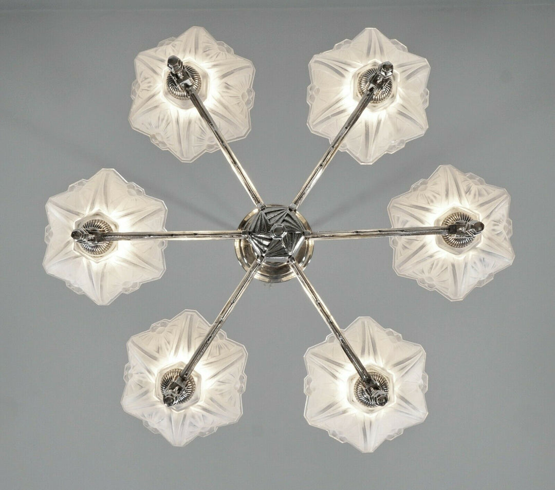 JEAN GAUTHIER (EJG) : FRENCH 1930 ART DECO CHANDELIER ... lamp muller era France