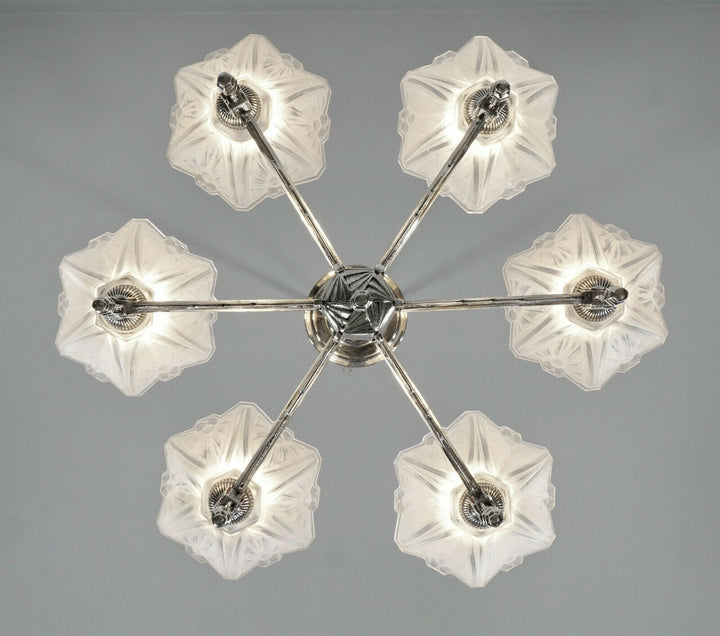 JEAN GAUTHIER (EJG) : FRENCH 1930 ART DECO CHANDELIER ... lamp muller era France