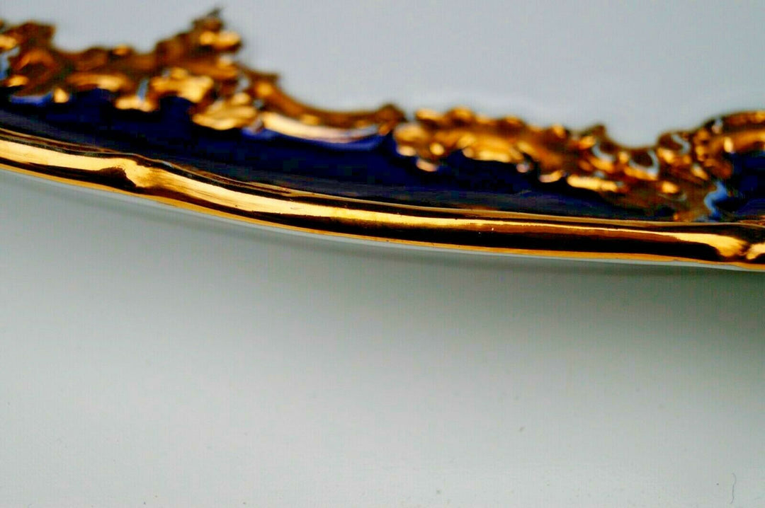 Meissen handpainted kingblue Leuteritz B form large tray with handles 19"
