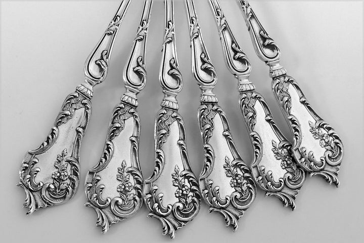 Soufflot French Sterling Silver 18k Gold Tea Coffee Spoons Set 12 pc Rococo