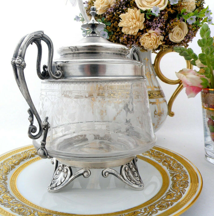 Antique French Sterling Silver Fabulous Candy Box with Glass