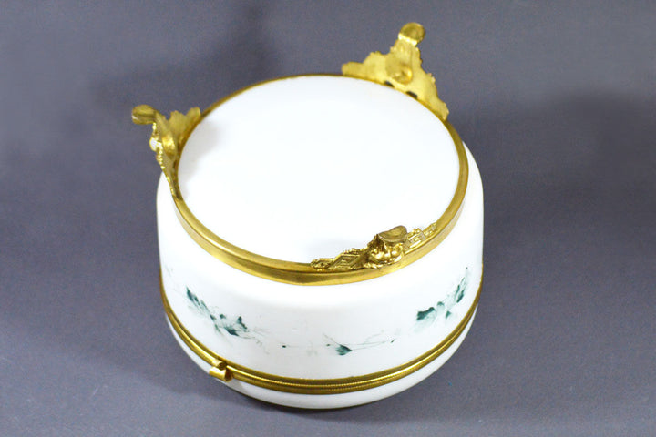 ANTIQUE 18 CM PERFECT BIG SATIN GLASS FRENCH FRANCE BOX JEWELRY AND BRONZE MOUNT