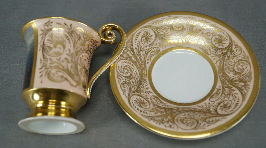 KPM Berlin Hand Painted Lady Portrait Pink & Gold Cup & Saucer Circa 1837-1844