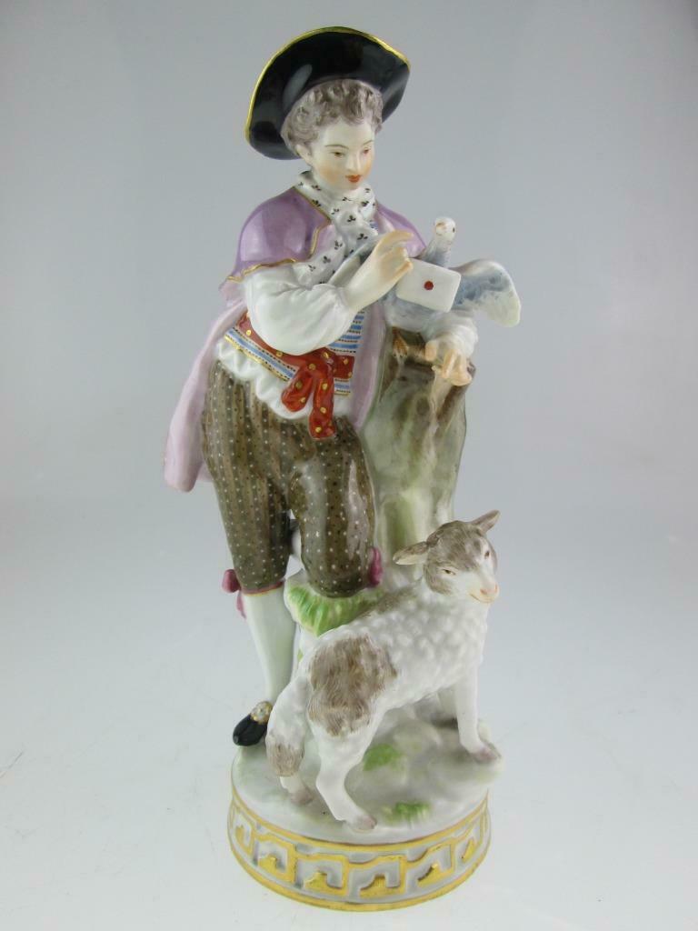 Large Antique 19th Century Meissen Porcelain Figure Shepherd Circa 1860