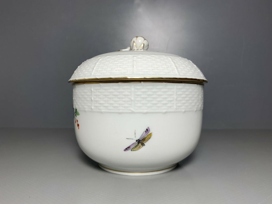GROSSE MEISSEN DECKELDOSE ZUCKERDOSE DOSE VOGEL SCHMETTERLING TOP ZUSTAND 1.WAHL