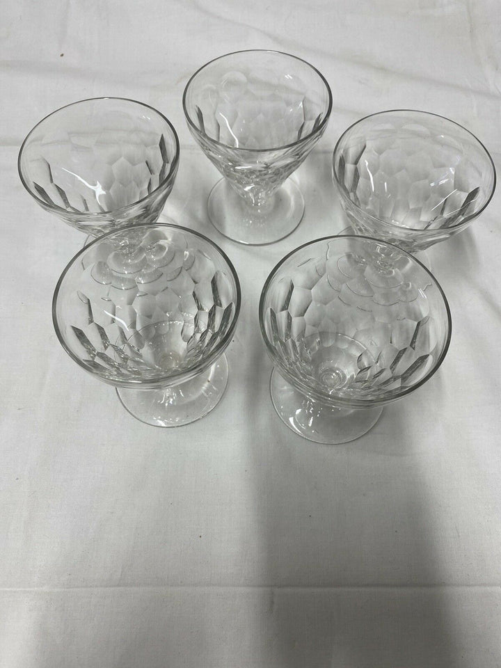 BACCARAT 5 VERRES À VIN ROUGE CRISTAL DÉCOR ÉCAILLE MODÈLE CHAUNY ART DÉCO