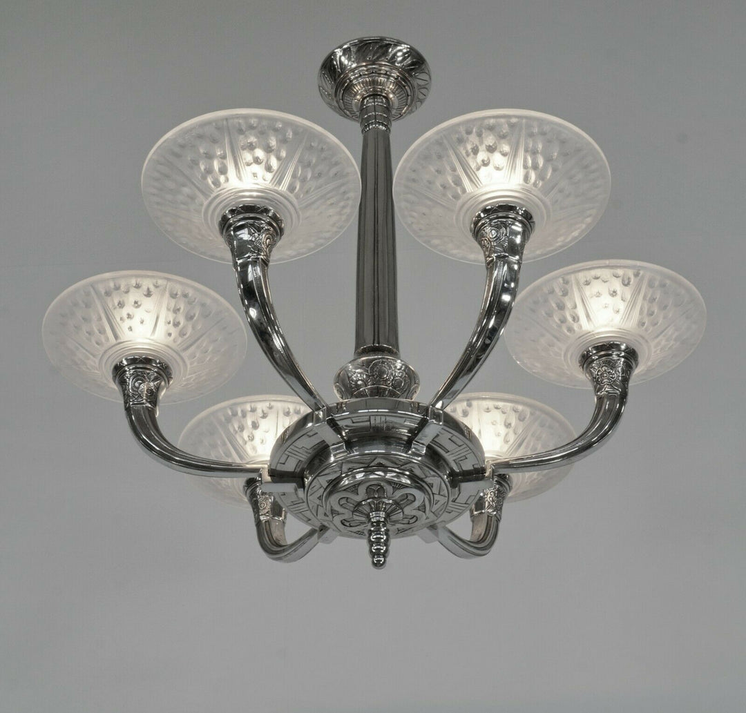 RANC & MULLER : FRENCH 1930 ART DECO CHANDELIER #3 .. lamp degue daum era France