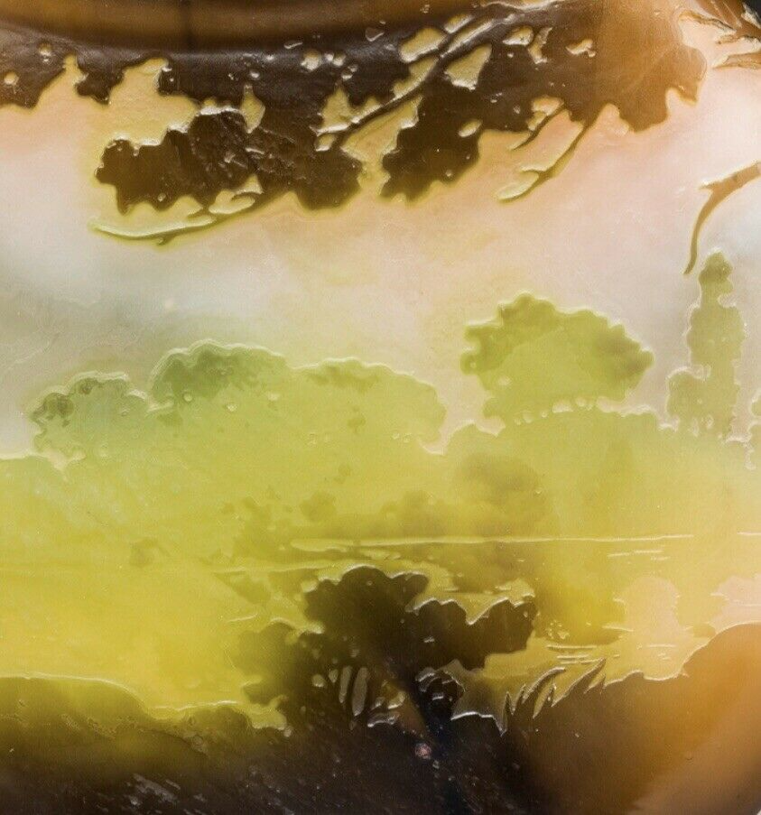 エミール・ガレ　花瓶　山岳風景と釣り人　アールヌーボー時代の作品